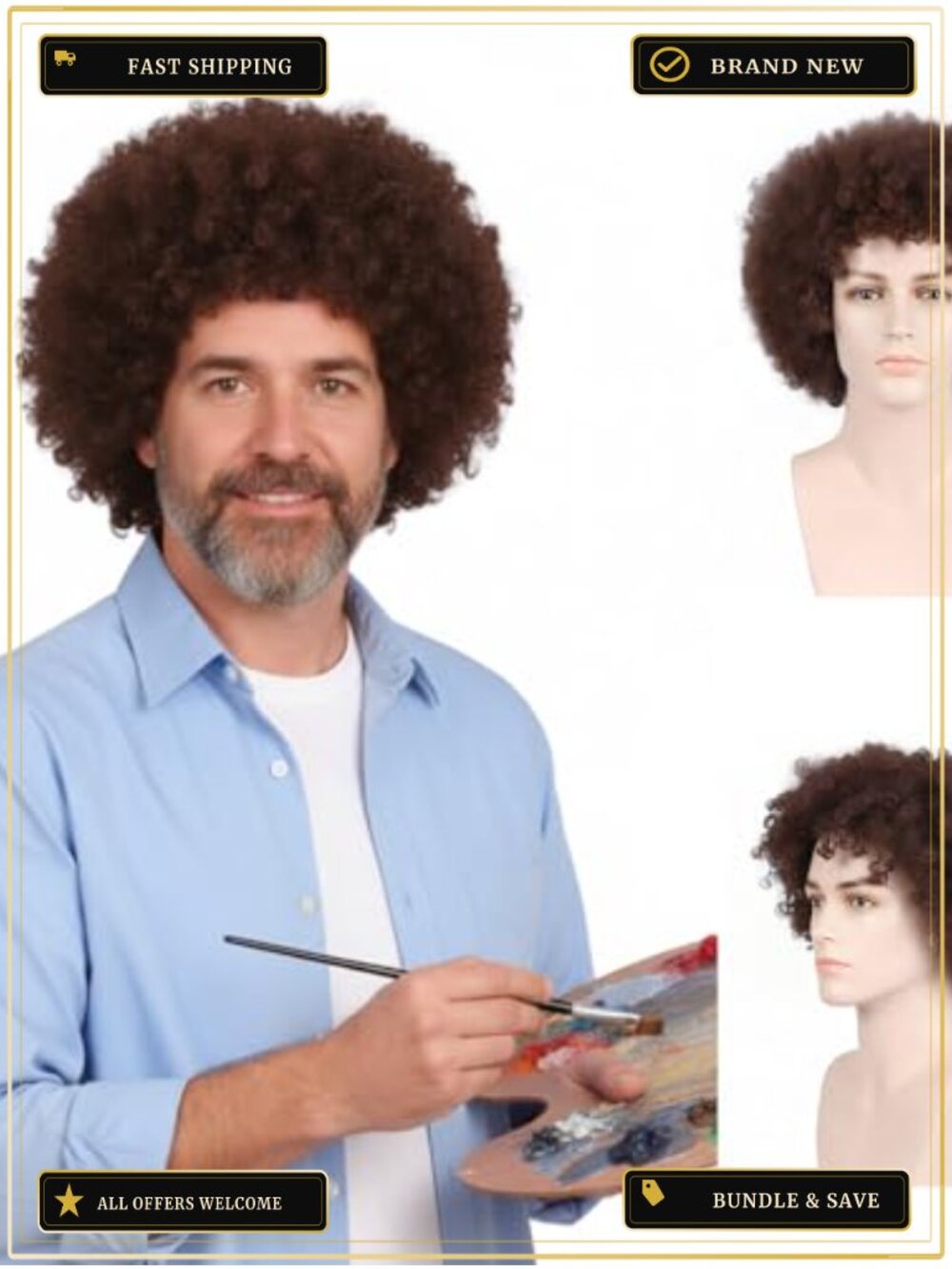 Curly Afro Wig Polyester Unisex One Size Capless 80s Costume Party